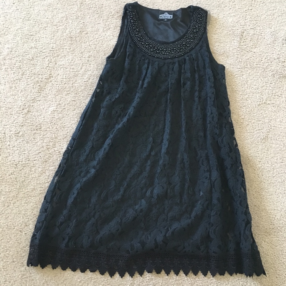 Pretty Black Lace Beaded Mini Dress